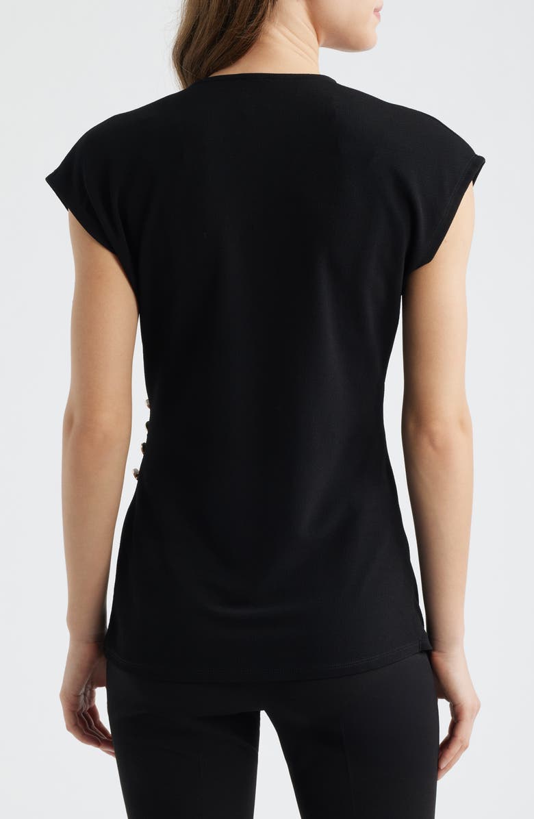 Anne Klein Side Button Faux Wrap Top, Alternate, color, Anne Black