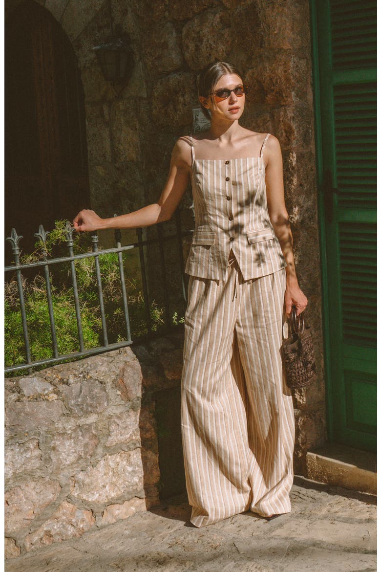 Tailored Sleeveless Linen Top, Alternate, color, SANDLOT STRIPE