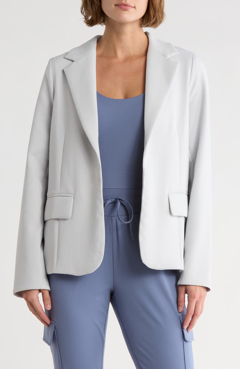 YOGALICIOUS Powermove Notch Lapel Scuba Knit Blazer, Main, color, Lunar Dust