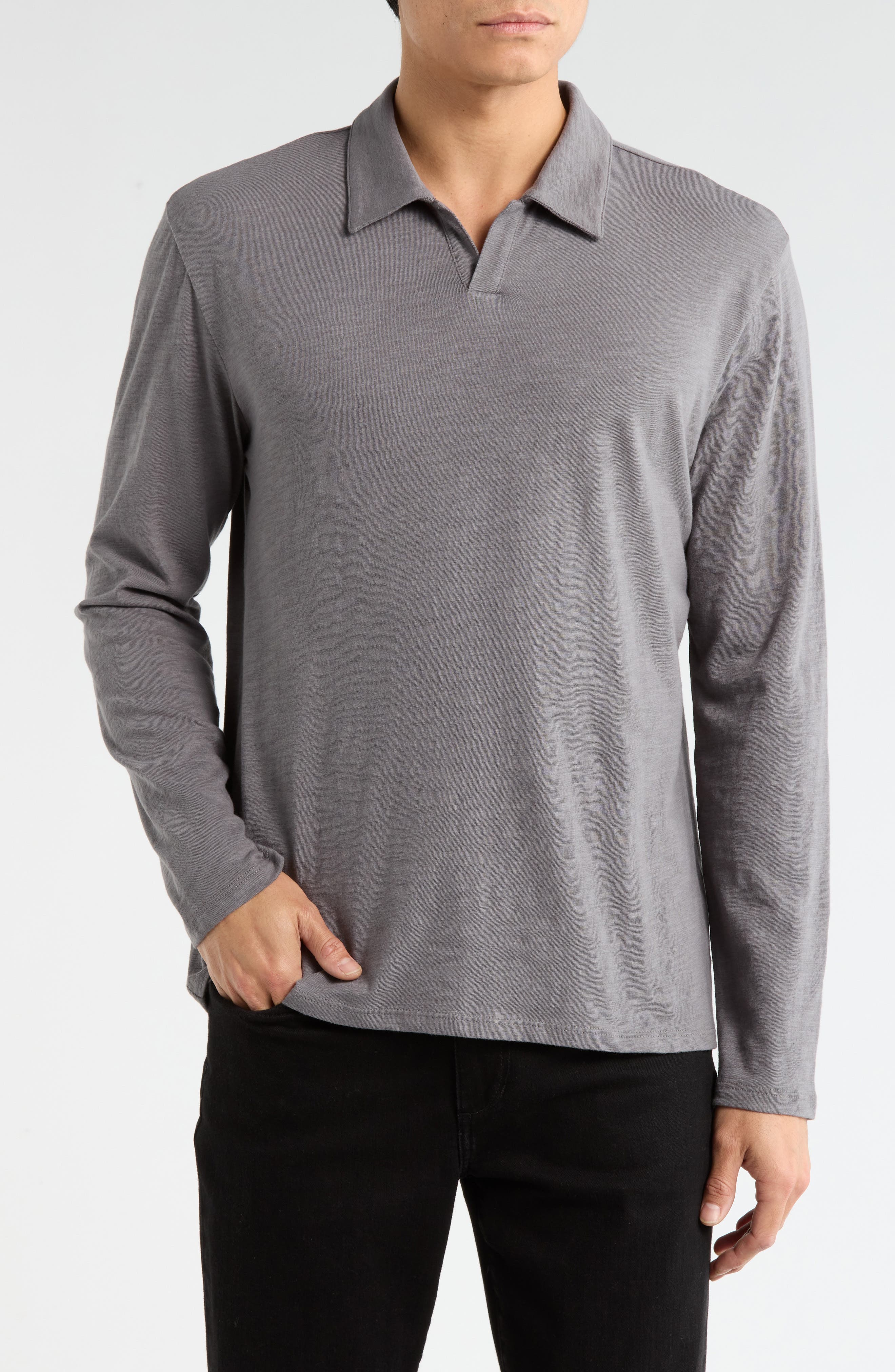 Vince Johnny Collar Long Sleeve Knit Top