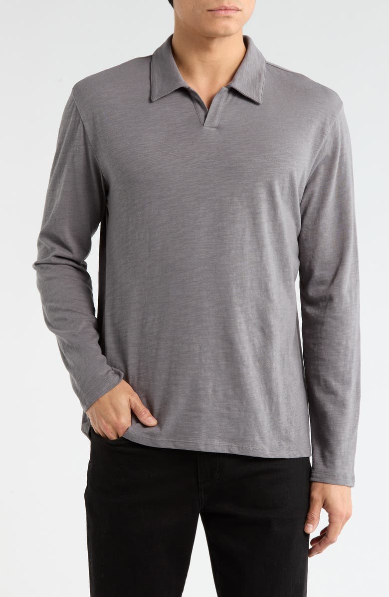 Vince Johnny Collar Long Sleeve Knit Top, Main, color, Rain Cloud