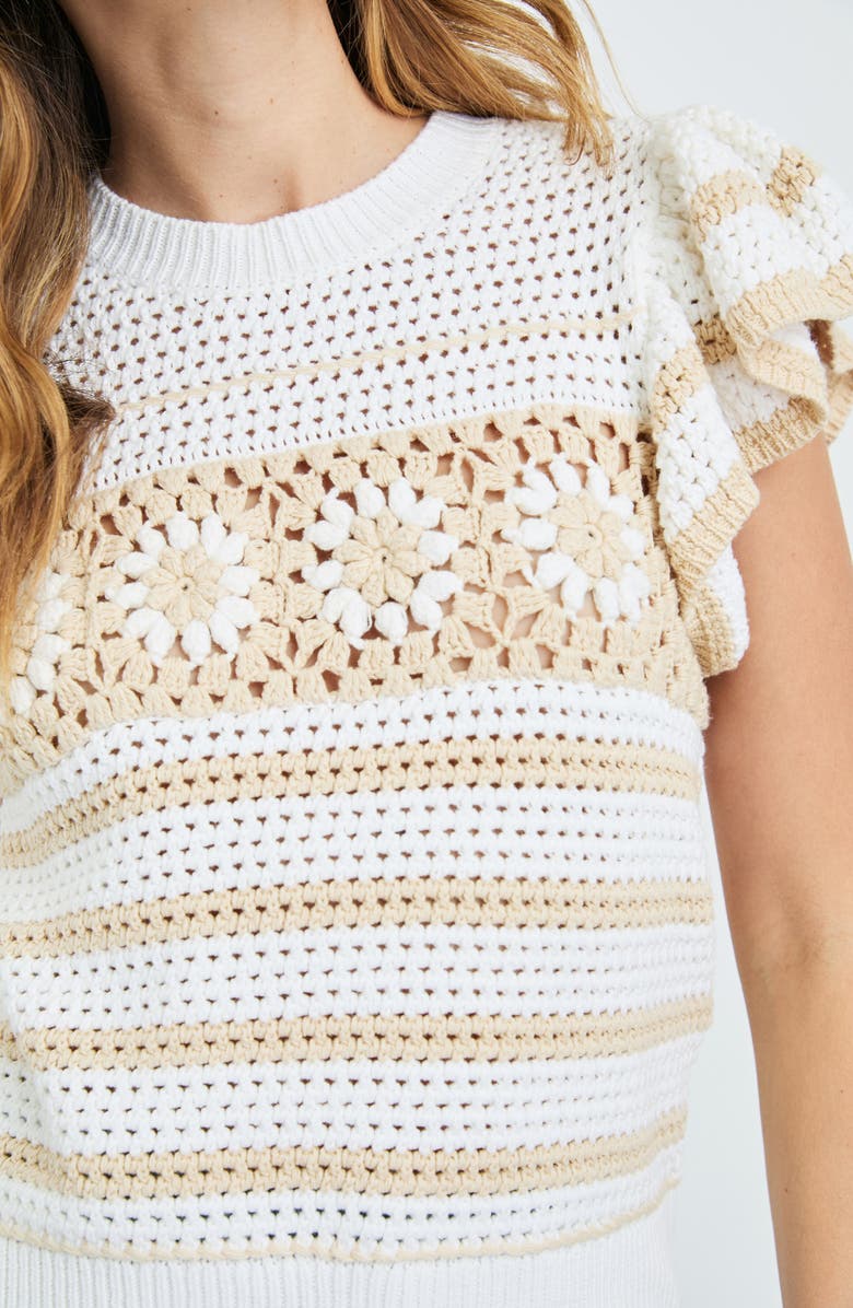 Rails Penelope Ruffle Sleeve Sweater, Alternate, color, Ivory Oat Crochet Stripe