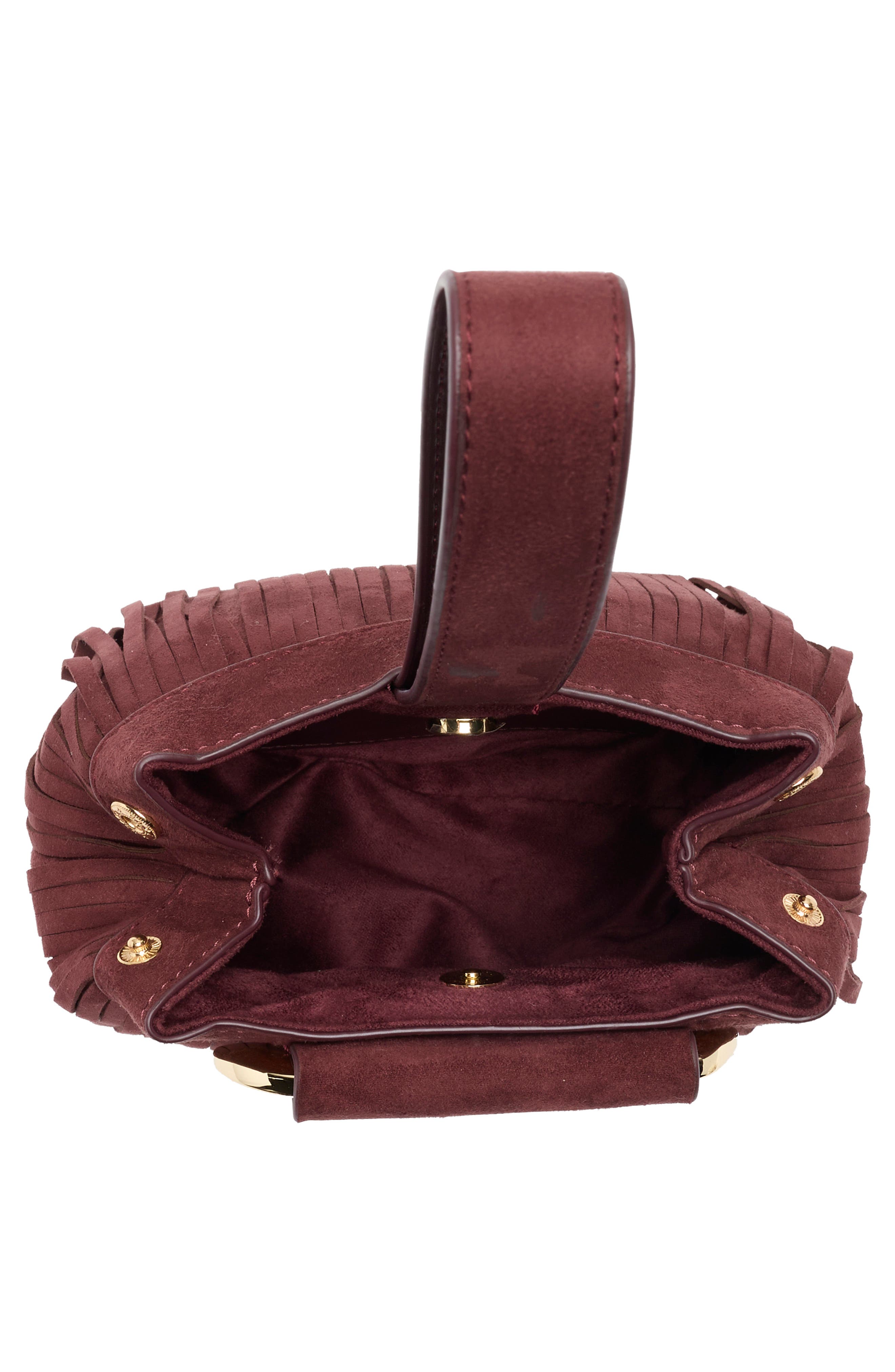 Dolce Vita Fringe Trim Mini Bucket Bag, Alternate, color, Burgundy