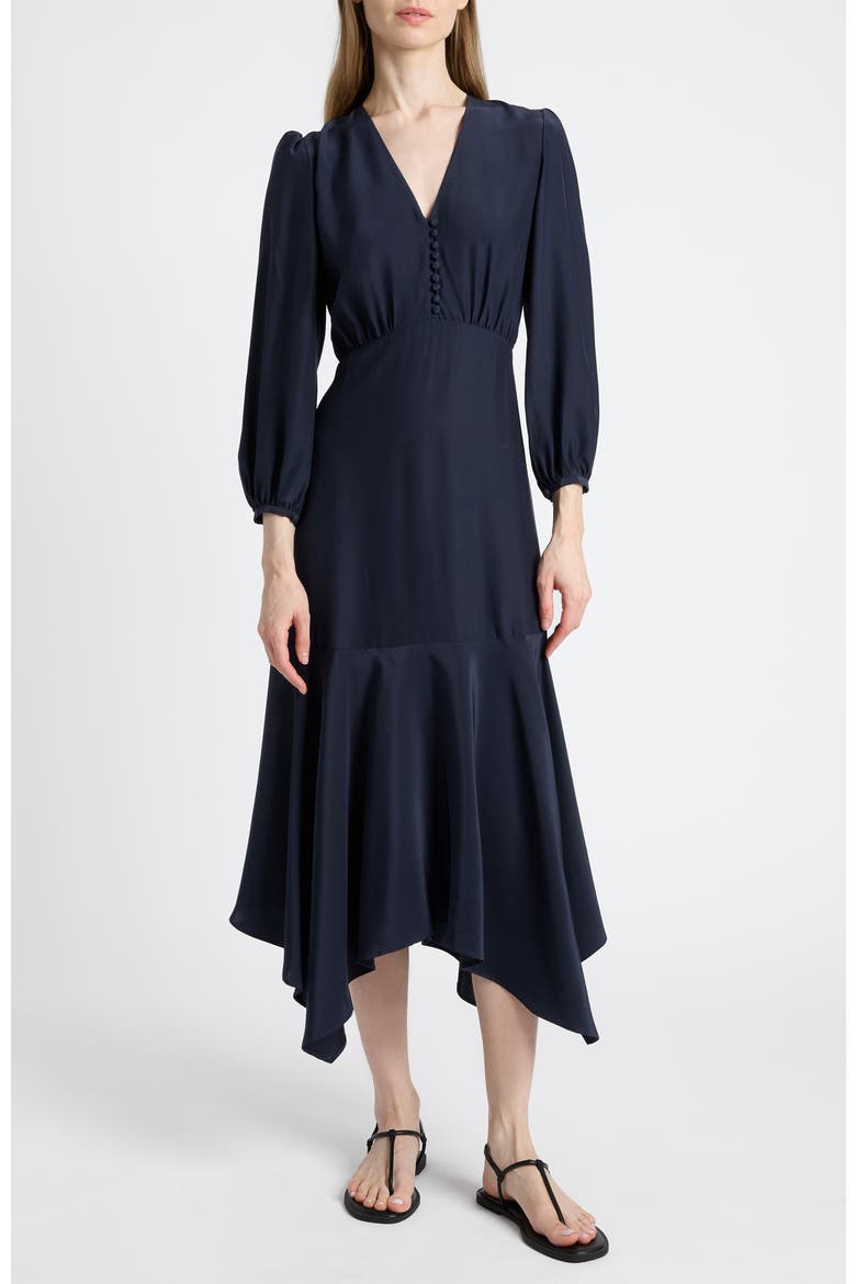 Carina Silk Midi Handkerchief Dress, Main, color, Midnight