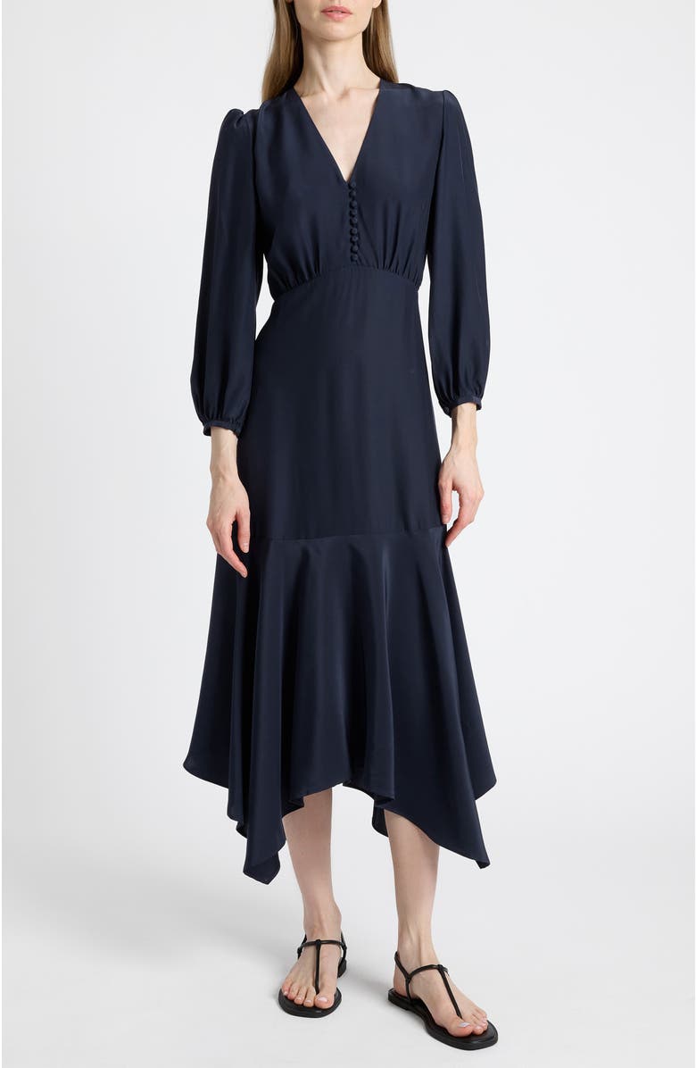 Santorelli Carina Silk Midi Handkerchief Dress, Main, color, Midnight