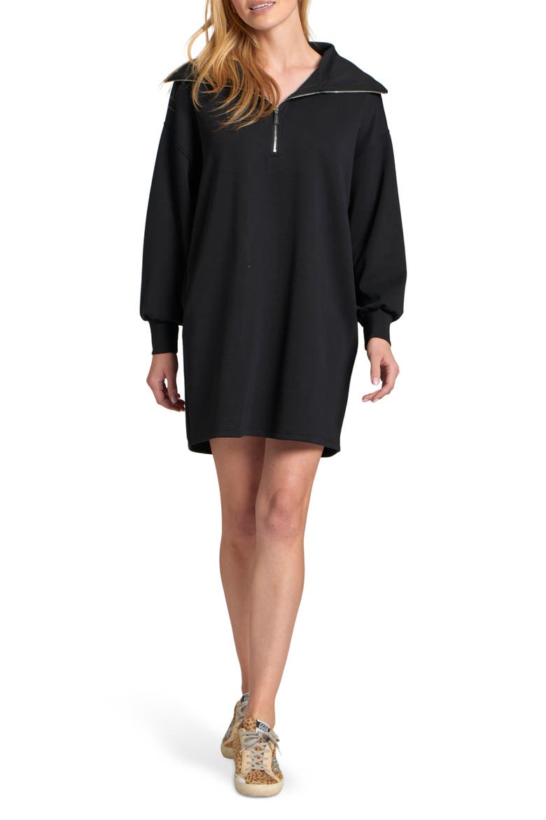 Half Zip Long Sleeve Sweatshirt Dress, Main, color, BLACK