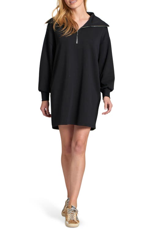 Apny Half Zip Long Sleeve Sweatshirt Dress In Black