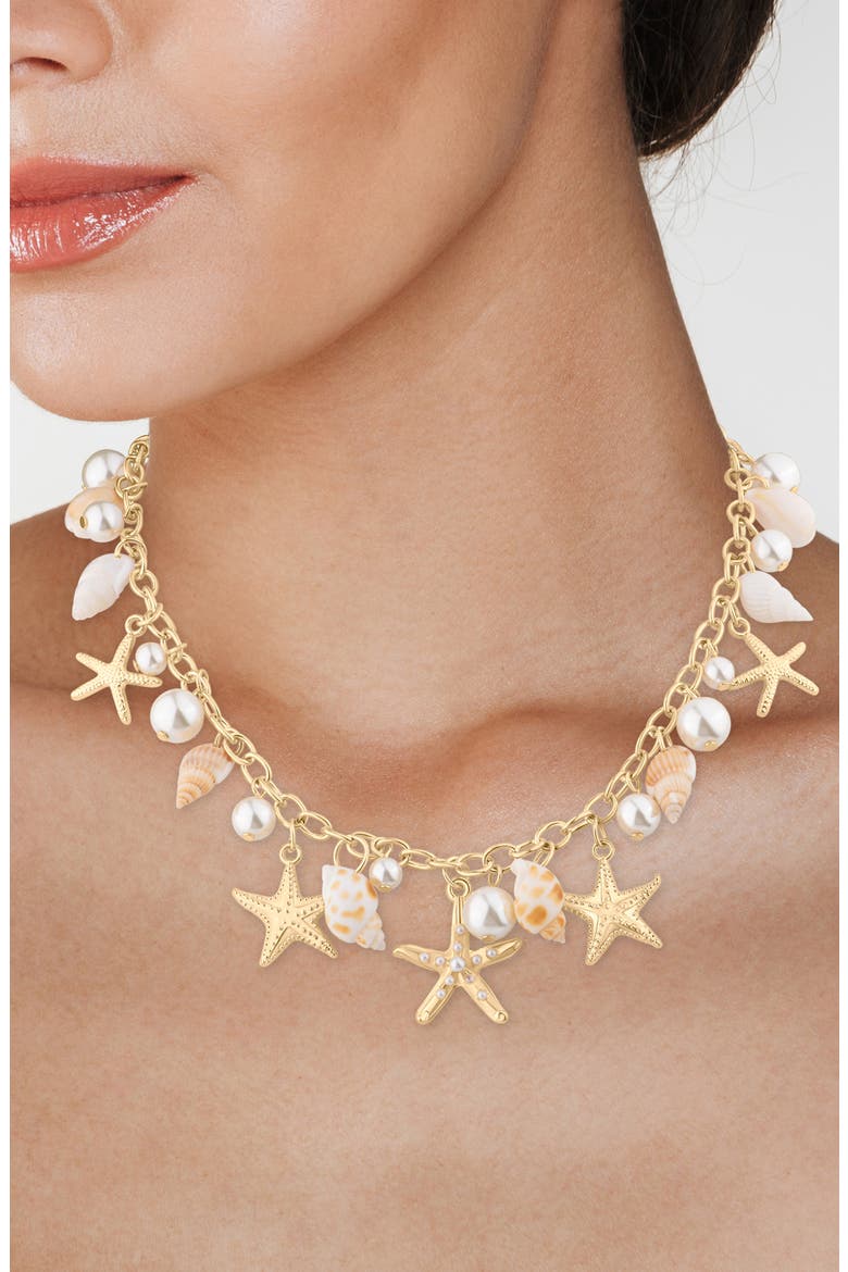 Shell & Faux Pearl Charm Necklace (Nordstrom Exclusive), Alternate, color, WHITE/ GOLD