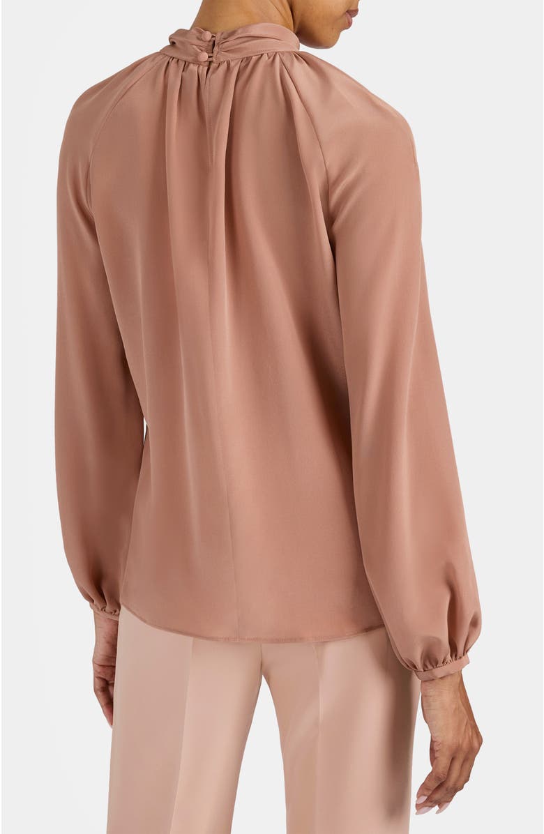 Santorelli Dakota Silk Mock Neck Blouse with Long Lantern Sleeves, Alternate, color, Peach Whip