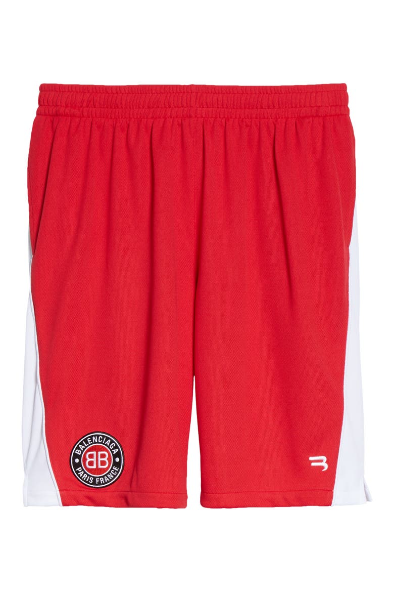 Logo Mesh Jersey Soccer Shorts, Alternate, color, RED/WHITE