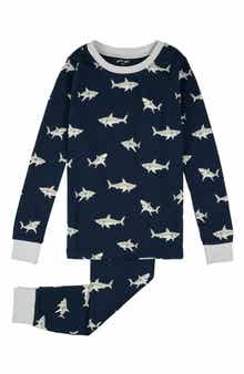 Kids' Shark Print Fitted Two-Piece Organic Cotton Rib Pajamas