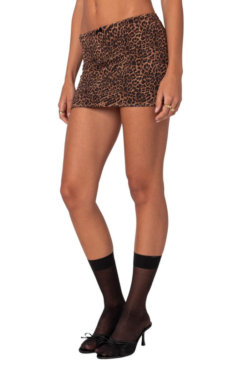 EDIKTED Edin Leopard Print Mesh Miniskirt, Alternate, color, Brown