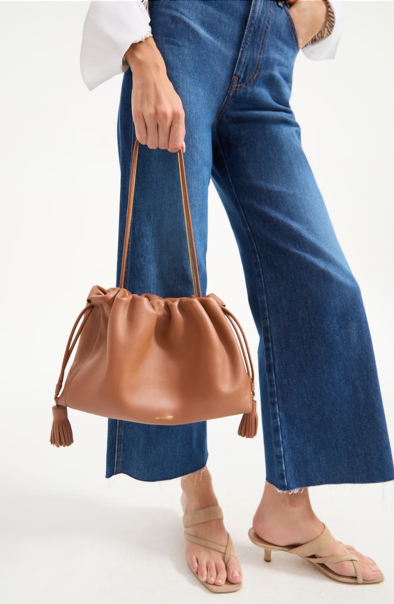 Veronica Beard Stash Leather Drawstring Clutch, Alternate, color, Hazelwood