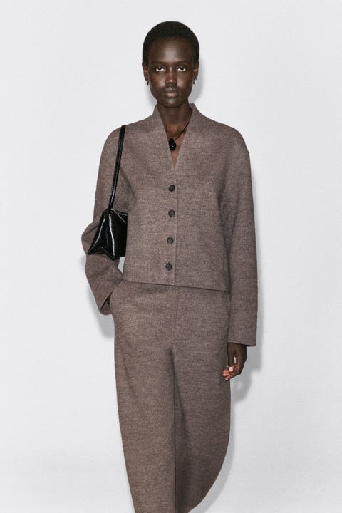 Boiled Wool-Blend Shawl-Collar Cardigan