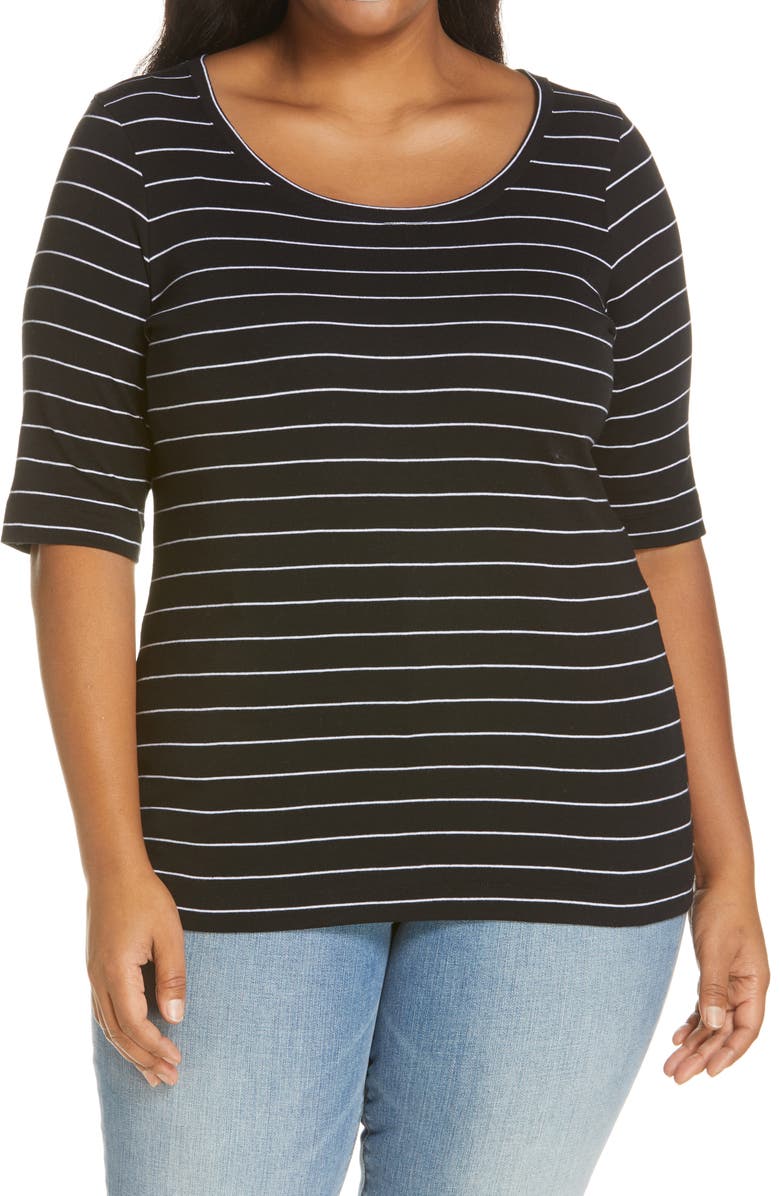 Caslon<sup>®</sup> Ballet Neck Cotton & Modal Knit Elbow Sleeve Tee, Main, color, 