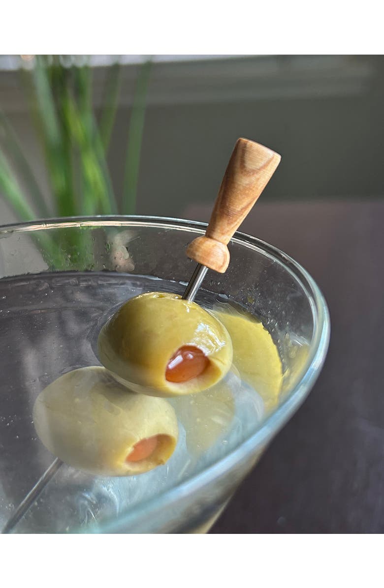 PRODYNE Olivewood Stainless Steel Cocktail Picks, Set of 6, Alternate, color, Brown