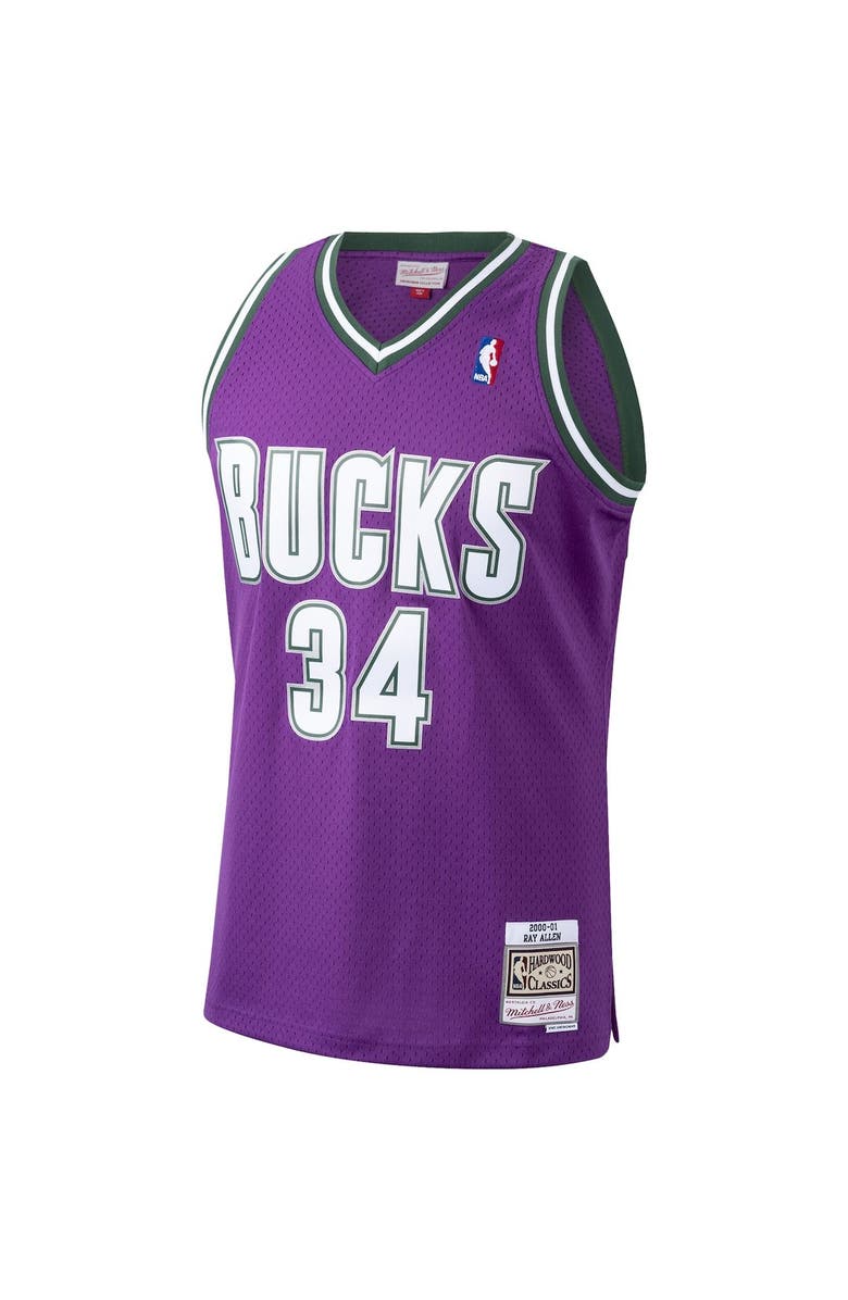 Mitchell & Ness Men's Mitchell & Ness Ray Allen Purple Milwaukee Bucks Hardwood Classics Swingman Jersey, Alternate, color, 