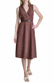 Faux Wrap Belted Midi Dress