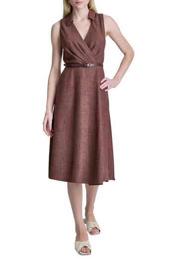 Faux Wrap Belted Midi Dress