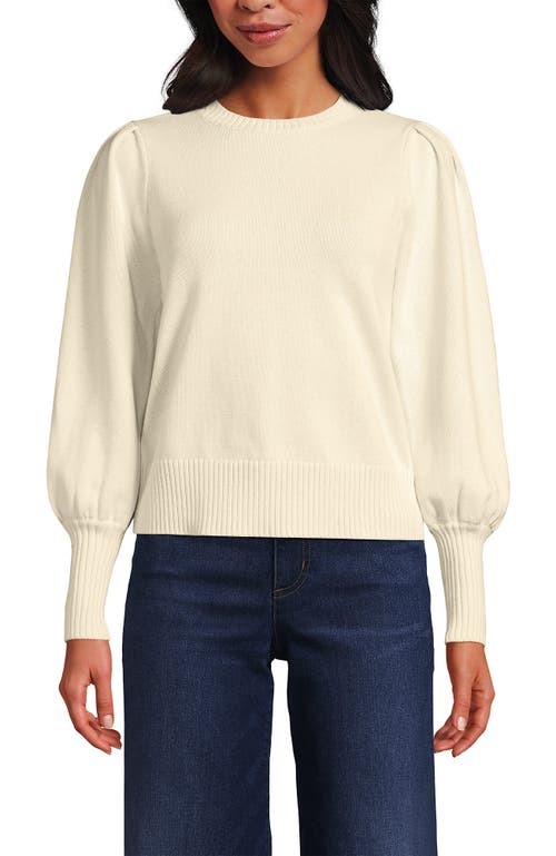 Lands' End Drifter Puff Sleeve Crew Neck Sweater In Neutral