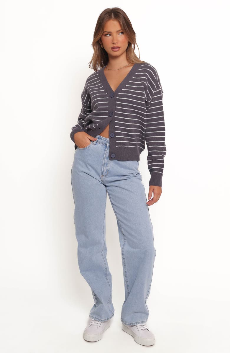 Petal & Pup Zammy Stripe Crop Cardigan, Alternate, color, Grey