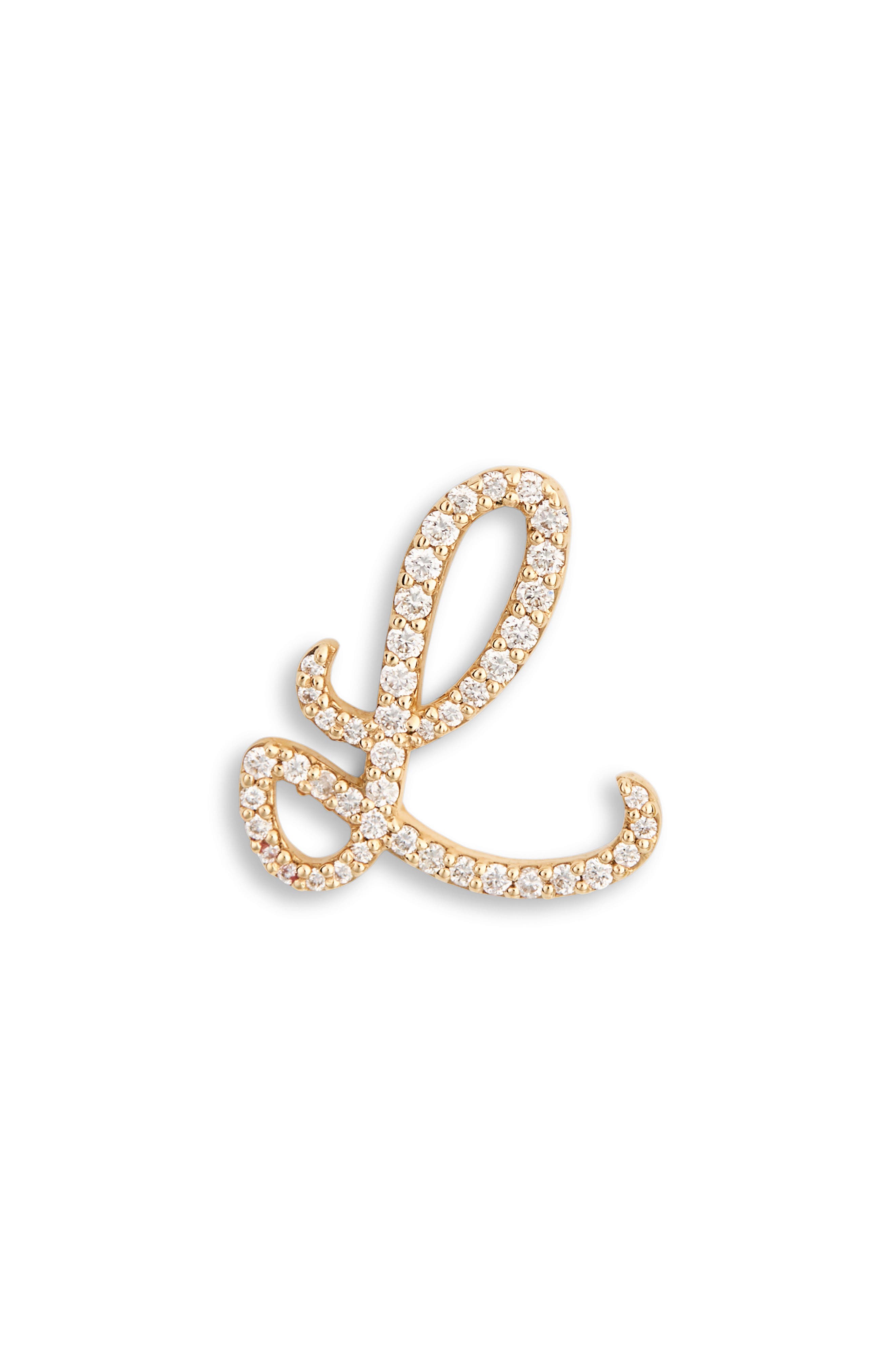 LANA 14K Gold Diamond Cursive Initial Stud Earring - 0.418ct.