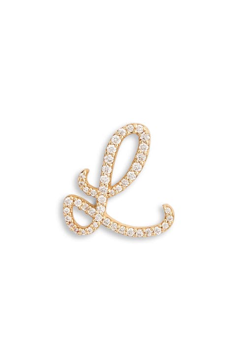 14K Gold Diamond Cursive Initial Stud Earring - 0.418ct.