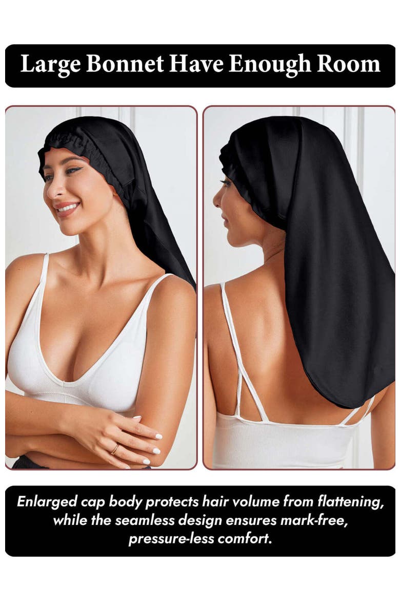 Elegant Long Pure Silk Bonnet, Alternate, color, Black