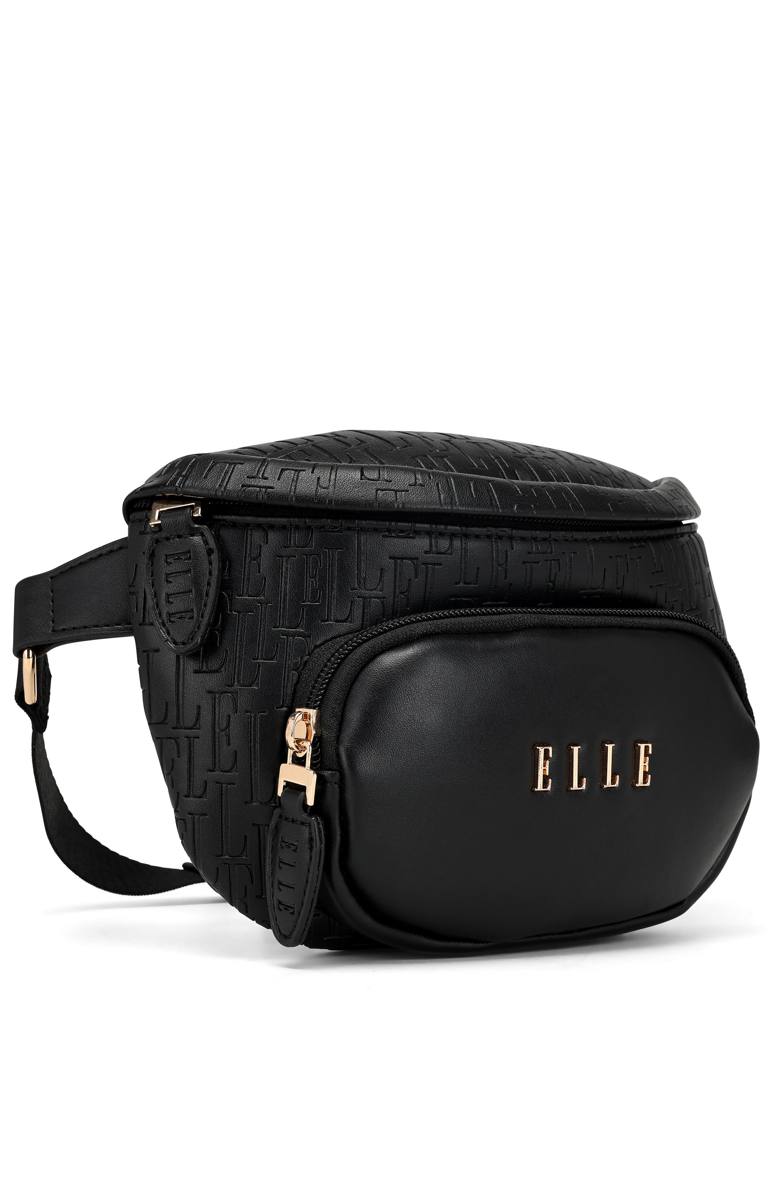 ELLE Wayfarer 1.8L Vegan Leather Monogram Sling, Alternate, color, Black