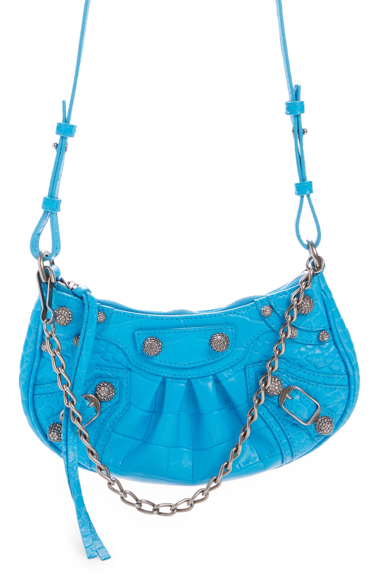 Mini Le Cagole Leather Crossbody, Main, color, CYAN