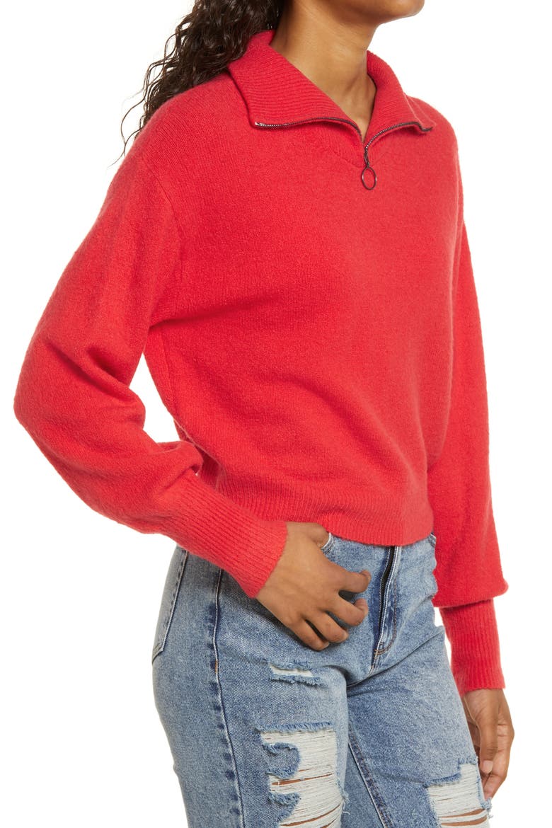 Zip Mock Neck Sweater, Alternate, color, RED POINSETTIA