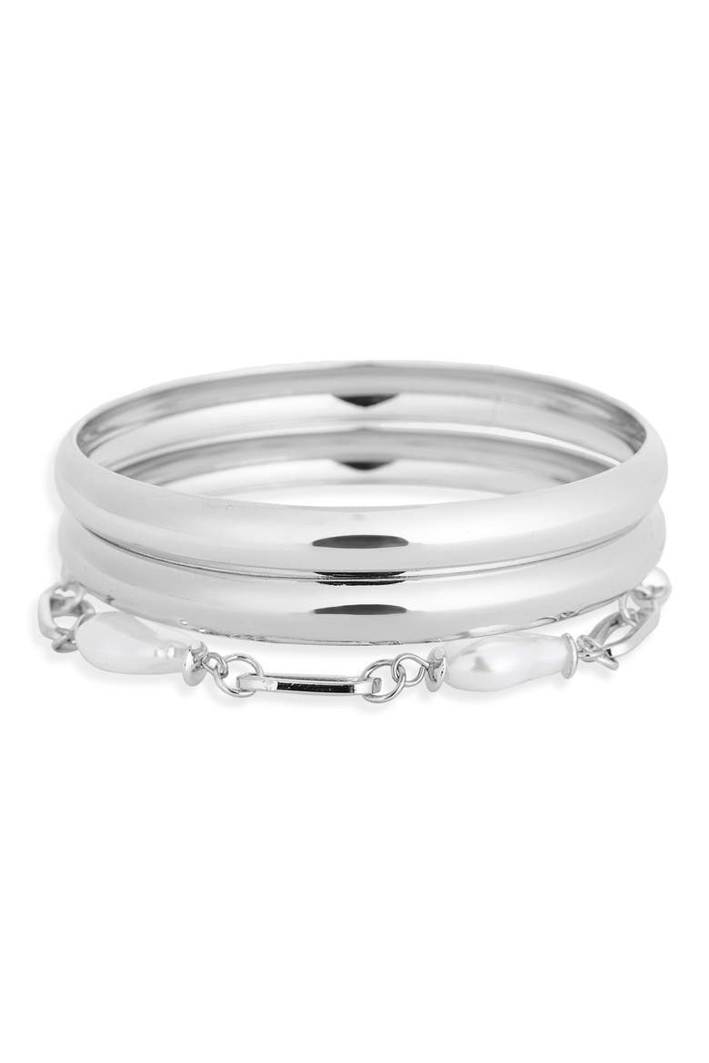 Faux Pearl Bangle Bracelet, Main, color, WHITE- SILVER