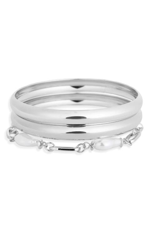 Faux Pearl Bangle Bracelet