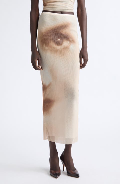 Face Print Mesh Skirt