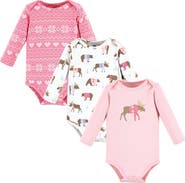 Hudson Baby Little Soft Cotton Long-Sleeve One-Piece 3Pk