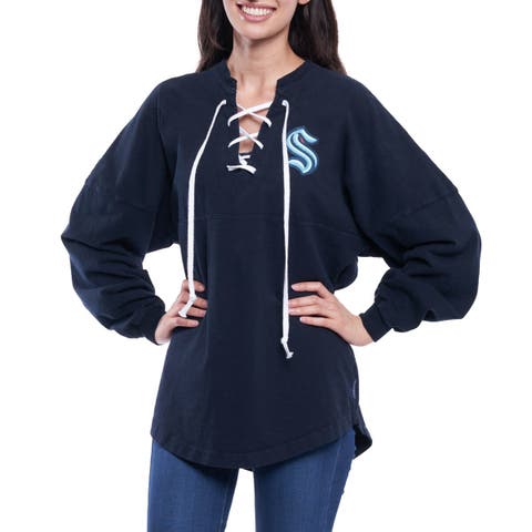 Women's Fanatics Branded Navy Seattle Kraken Lace Up Long Sleeve Spirit Top
