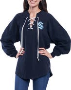 FANATICS Women's Fanatics Branded Navy Seattle Kraken Lace Up Long Sleeve Spirit Top
