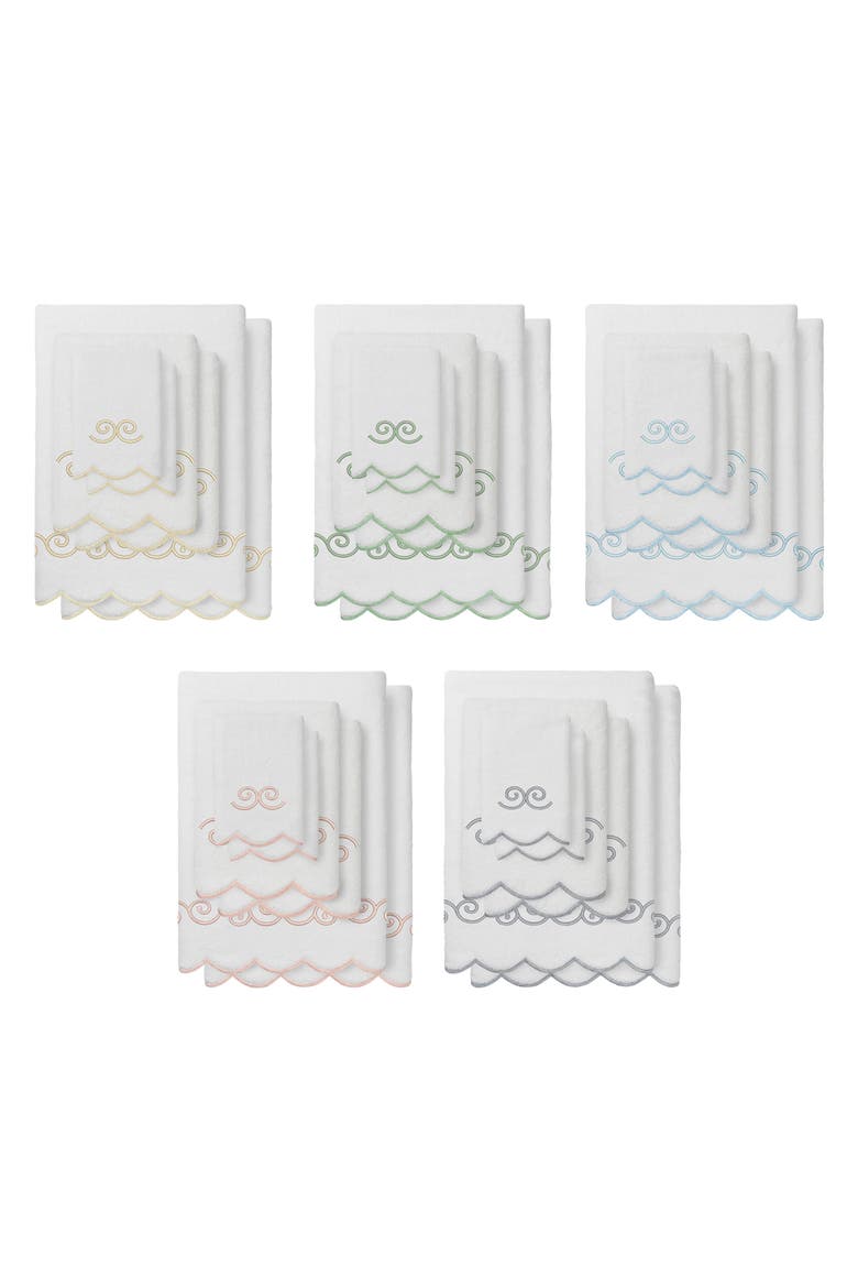 6-Piece Symmetra Embroidered Turkish Cotton Towel Set, Alternate, color, WHITE/ BEIGE