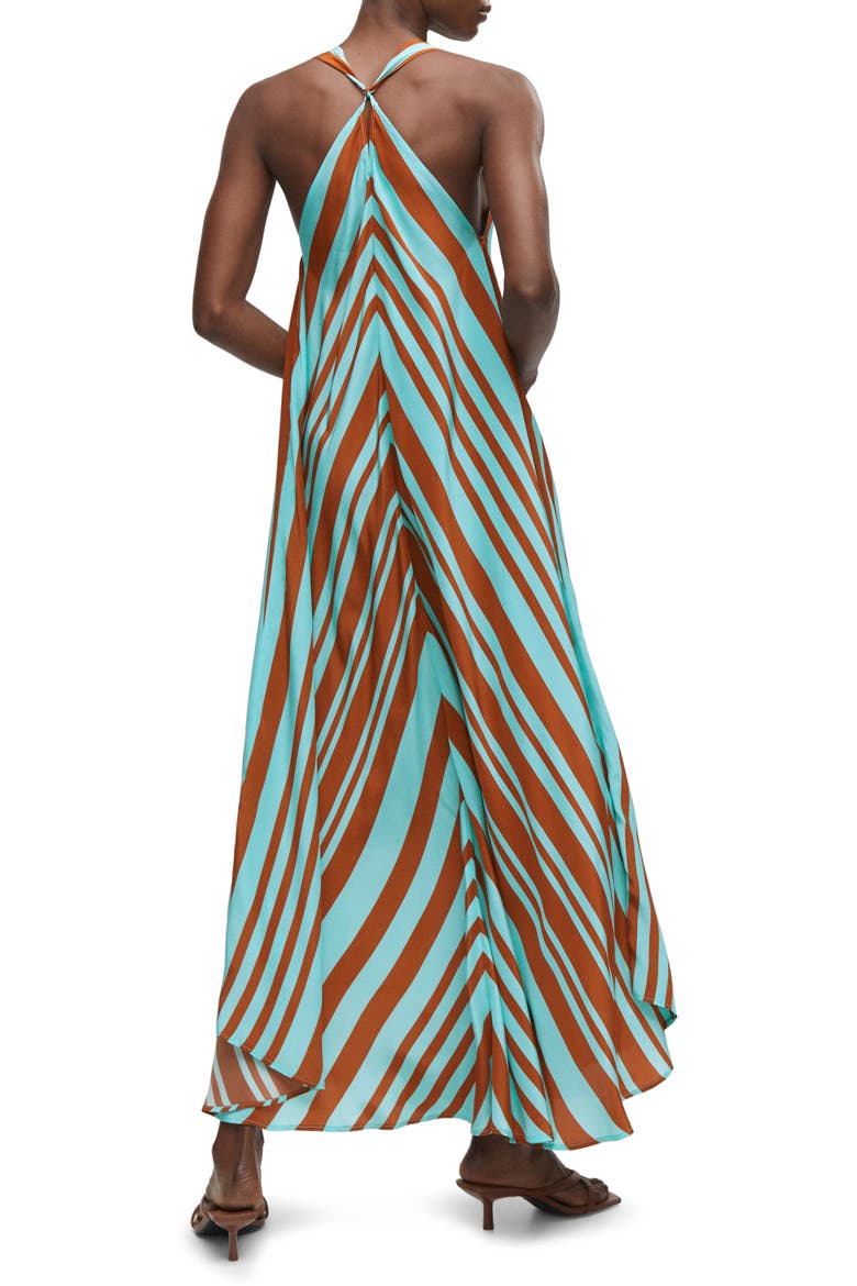 Chevron Print Satin Maxi Dress, Alternate, color, TURQUOISE