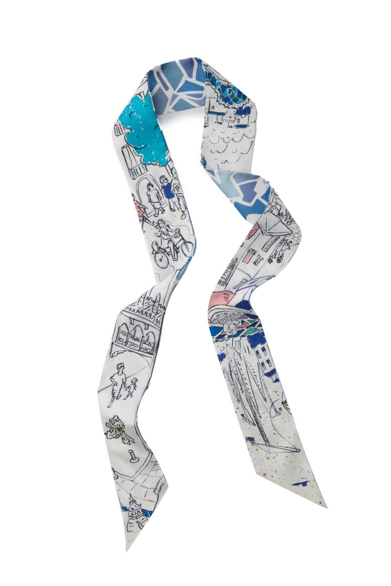 Barcelona Silk Skinny Scarf, Alternate, color, Mediterranean Blue