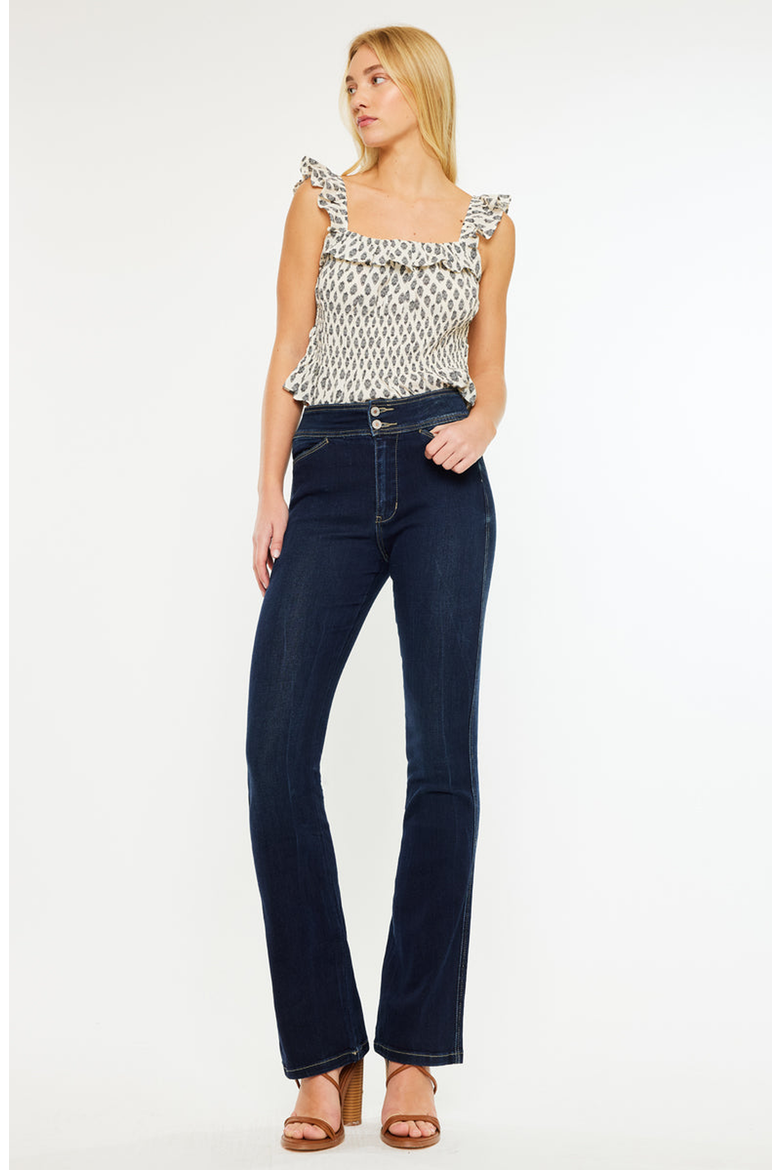 Seren High Rise Exposed Button Bootcut Jeans, Alternate, color, Dark Blue