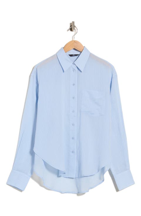 Stripe Oversize Voile Button-Up Shirt