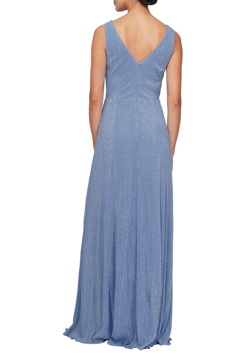 Tie Waist Metallic Sleeveless Gown, Alternate, color, DUSTY BLUE