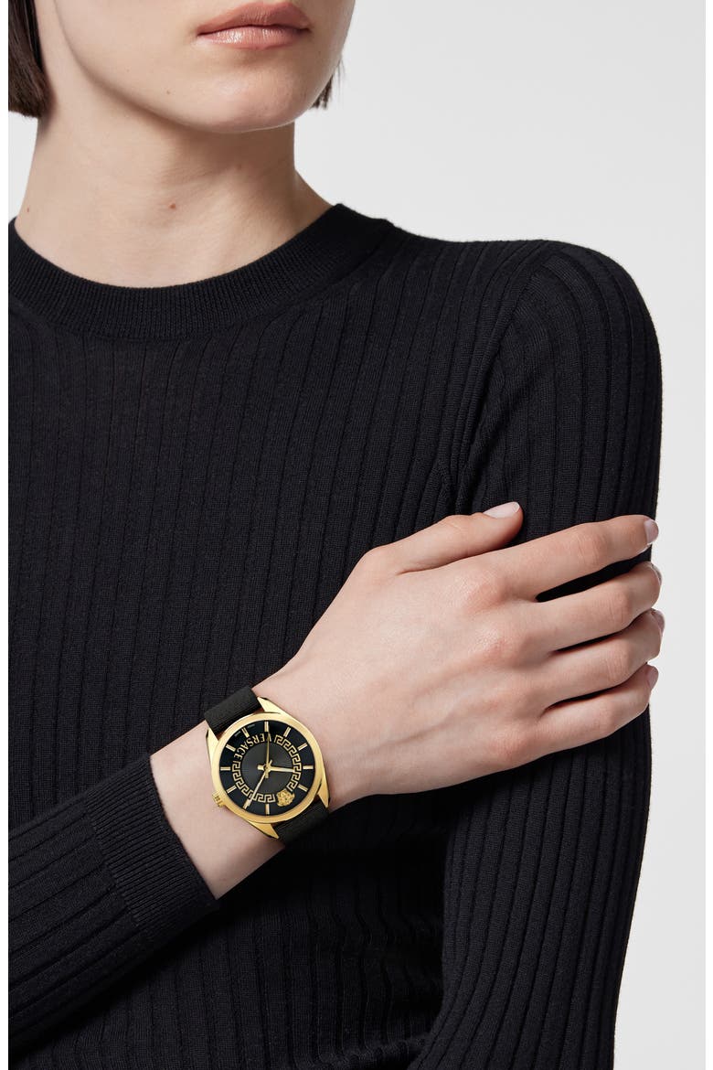 New V-Circle Fabric Strap Watch, 36mm, Alternate, color, IP YELLOW GOLD