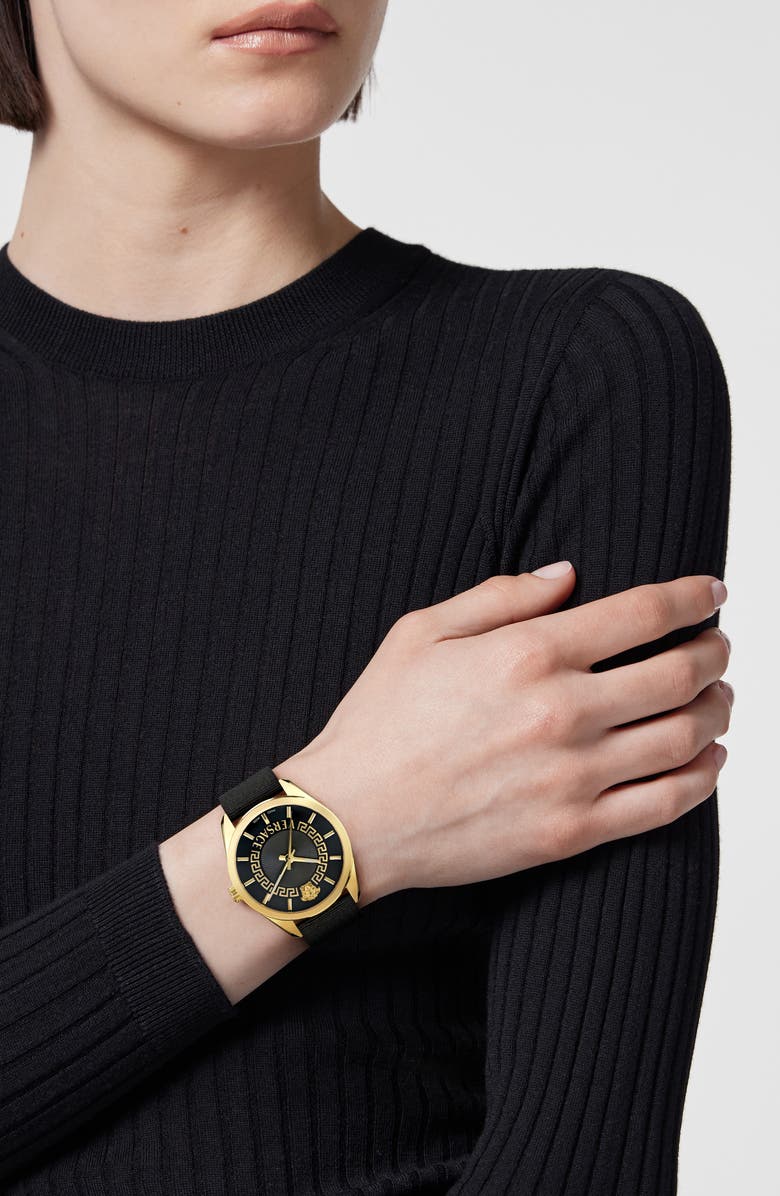 Versace New V-Circle Fabric Strap Watch, 36mm, Alternate, color, 