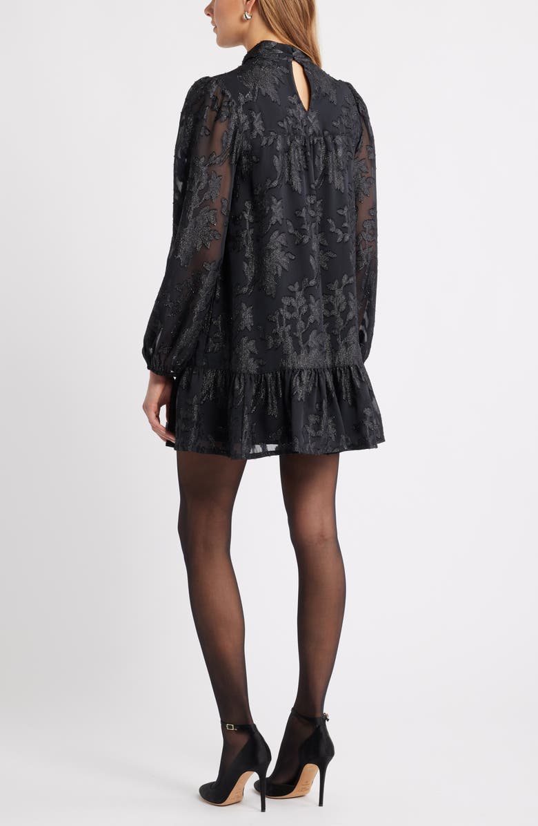 Treasure & Bond Metallic Floral Jacquard Long Sleeve Shift Minidress, Alternate, color, Black