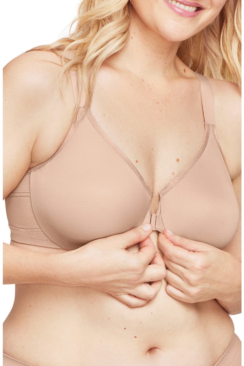 WonderWire® Front Close Underwire Sports Bra, Alternate, color, CAFE