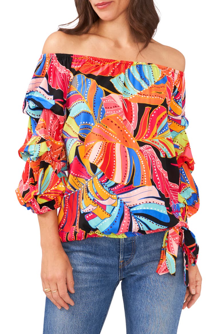 Off the Shoulder Balloon Sleeve Top, Main, color, RICH BLACK