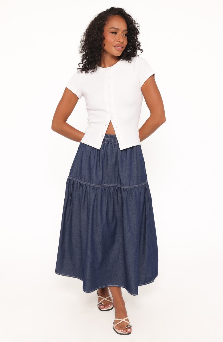 Petal & Pup Meadow Denim Midi Skirt, Alternate, color, Dark Wash