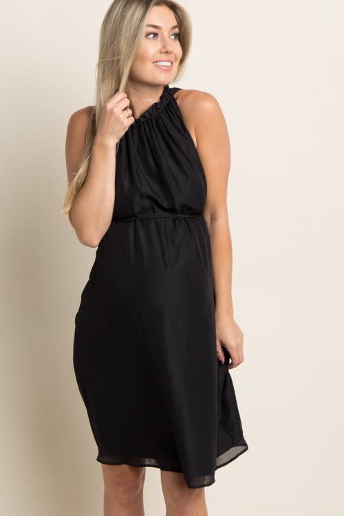 Pinkblush Chiffon High Neck Dress In Black